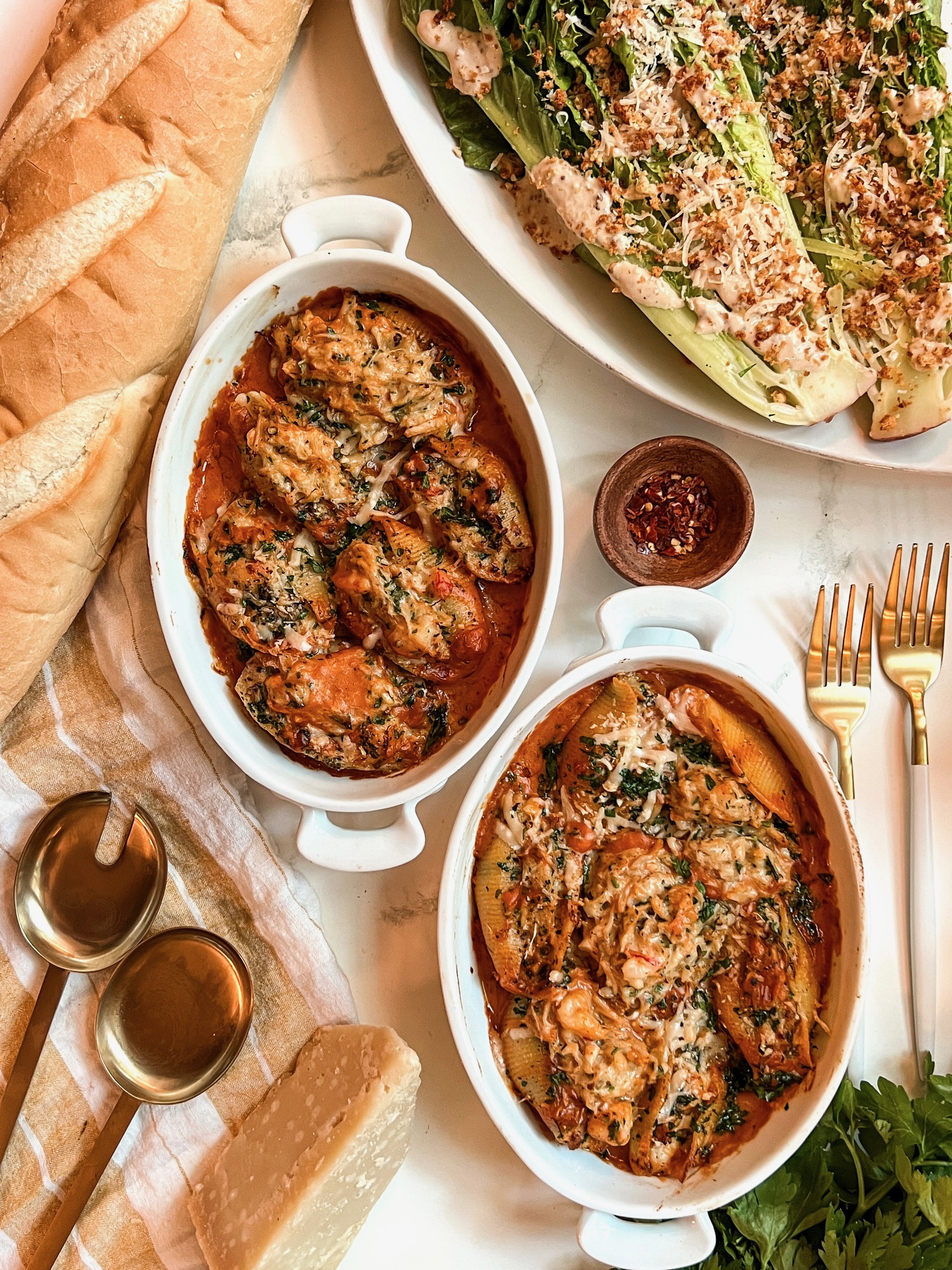 Shrimp & Crab Stuffed Shells in a Spicy Tomato Sauce