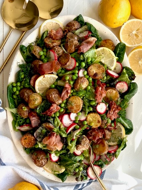 Lemony Dill Warm Potato Prosciutto & Pea Salad