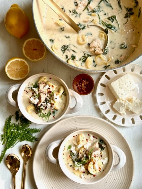 Creamy & Lemony Chicken Tortellini Soup with Spinach