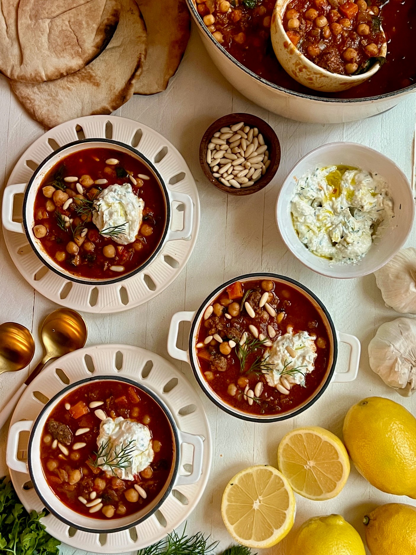 Spicy Lamb & Chickpea Stew with Homemade Tzatziki Sauce