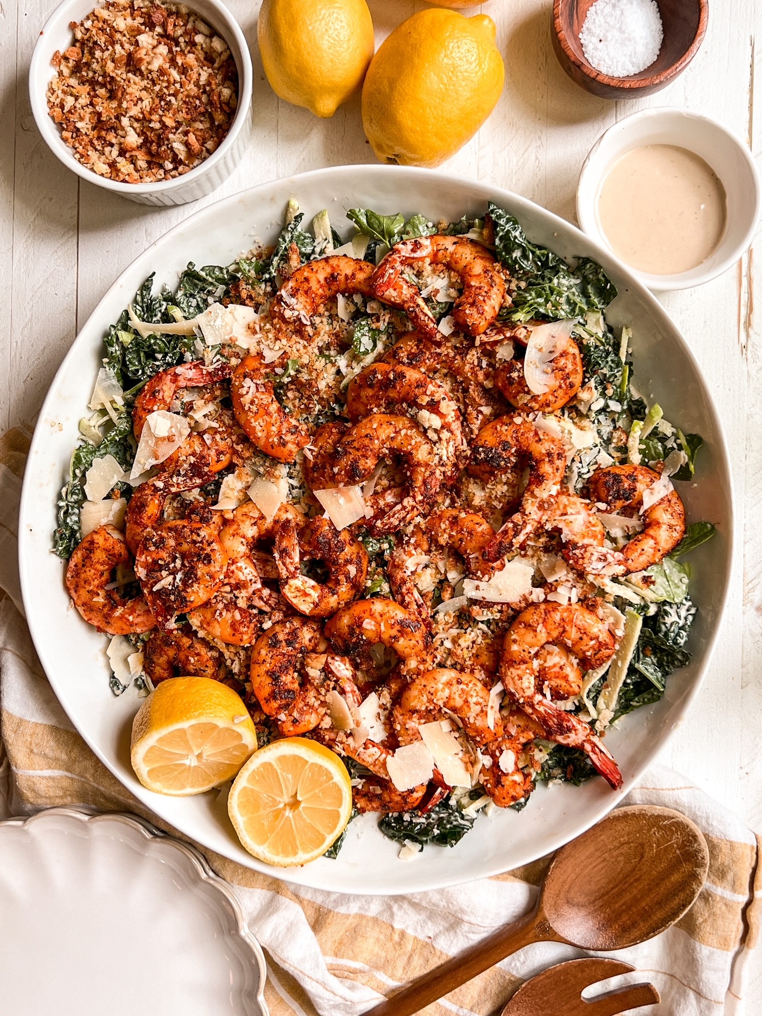 Blackened Shrimp Tuscan Kale & Shaved Apple Caesar Salad