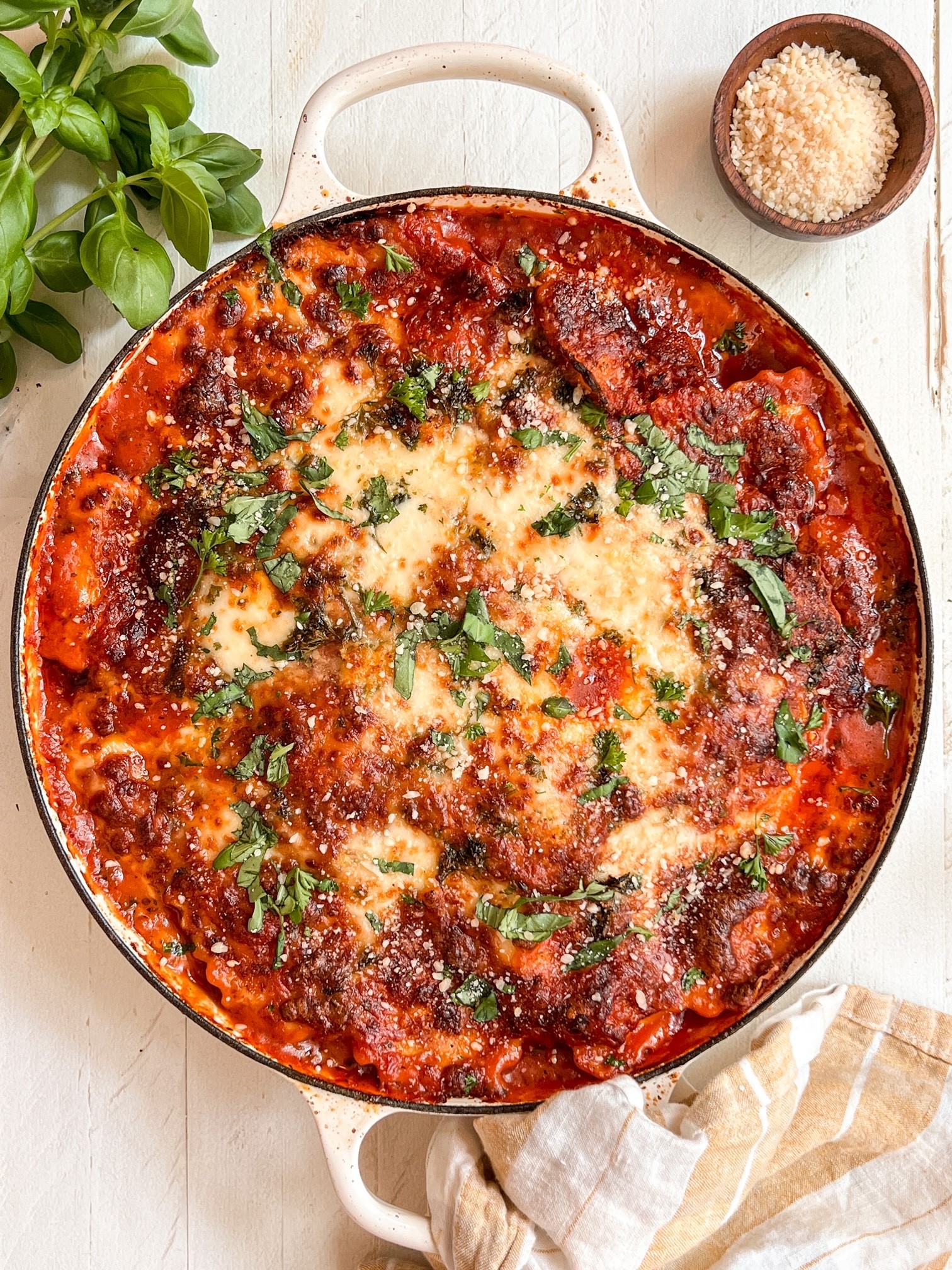 marinated mozzarella four cheese ravioli bake