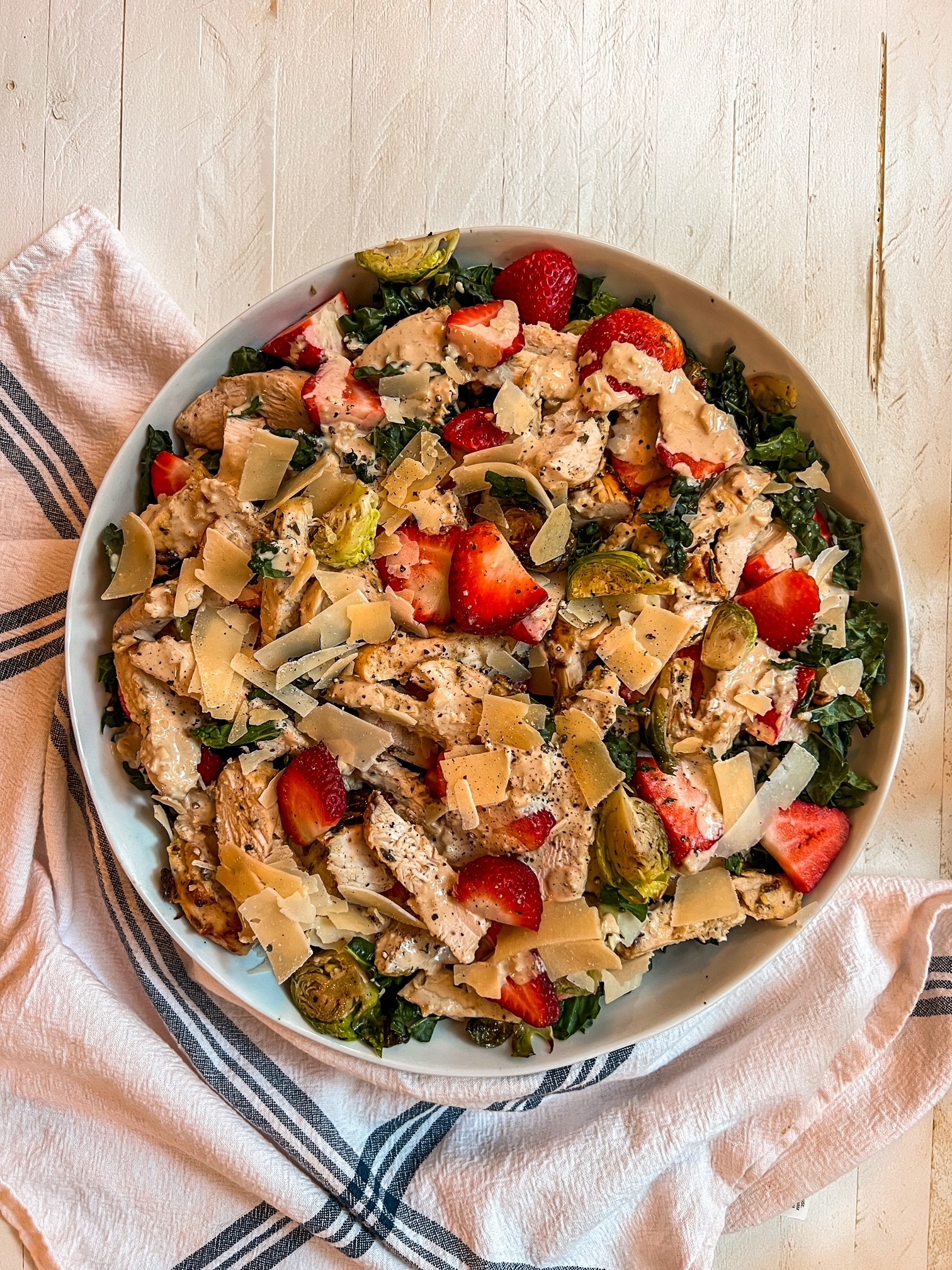 Chicken Caesar Kale, Strawberry & Brussels Sprouts Salad