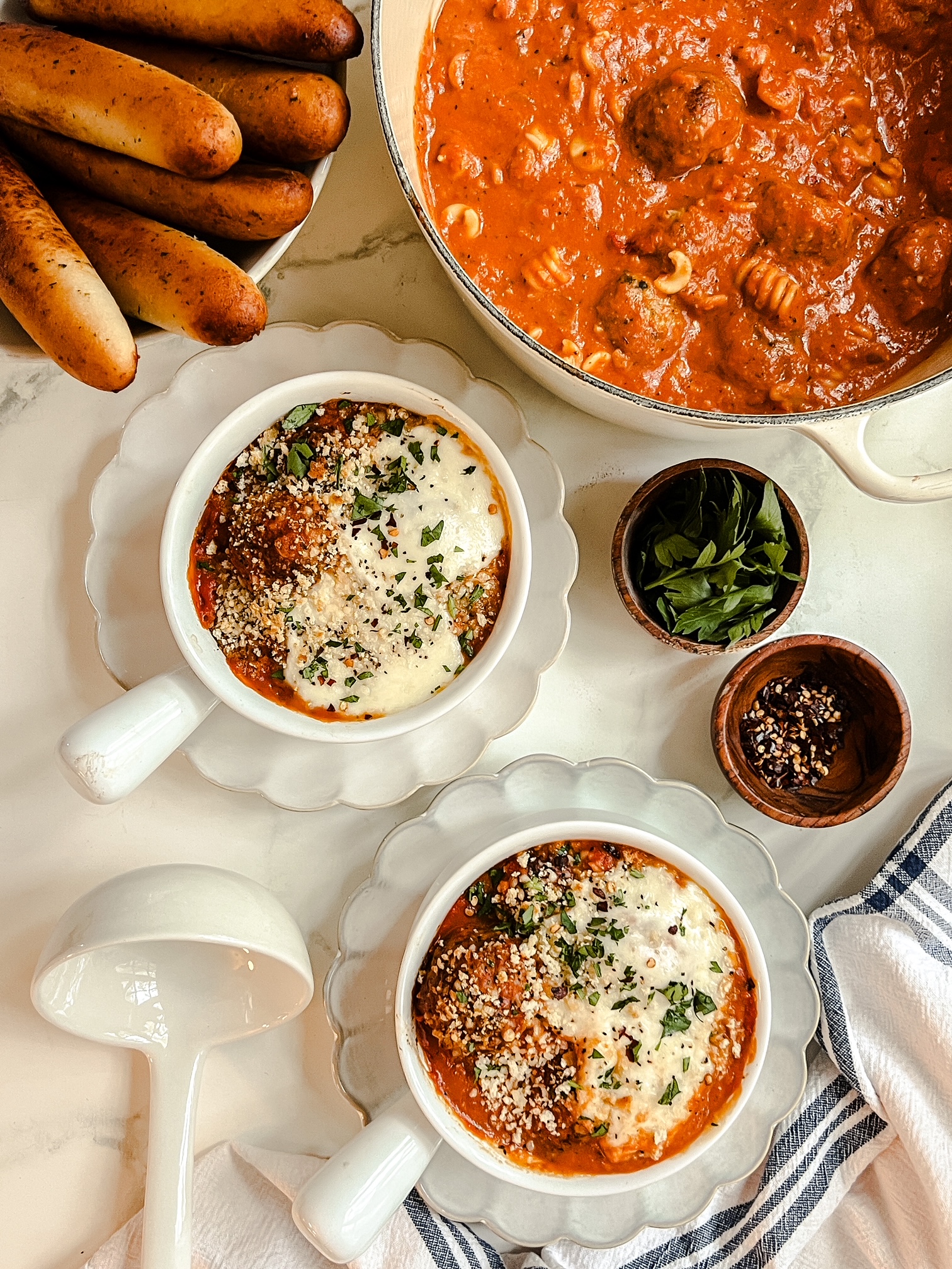 Cheesy Chicken Parmigiana Meatball Soup