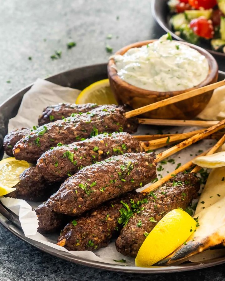 Lamb Kofta with Mint Yogurt & Farro, Chickpea and Cucumber Salad