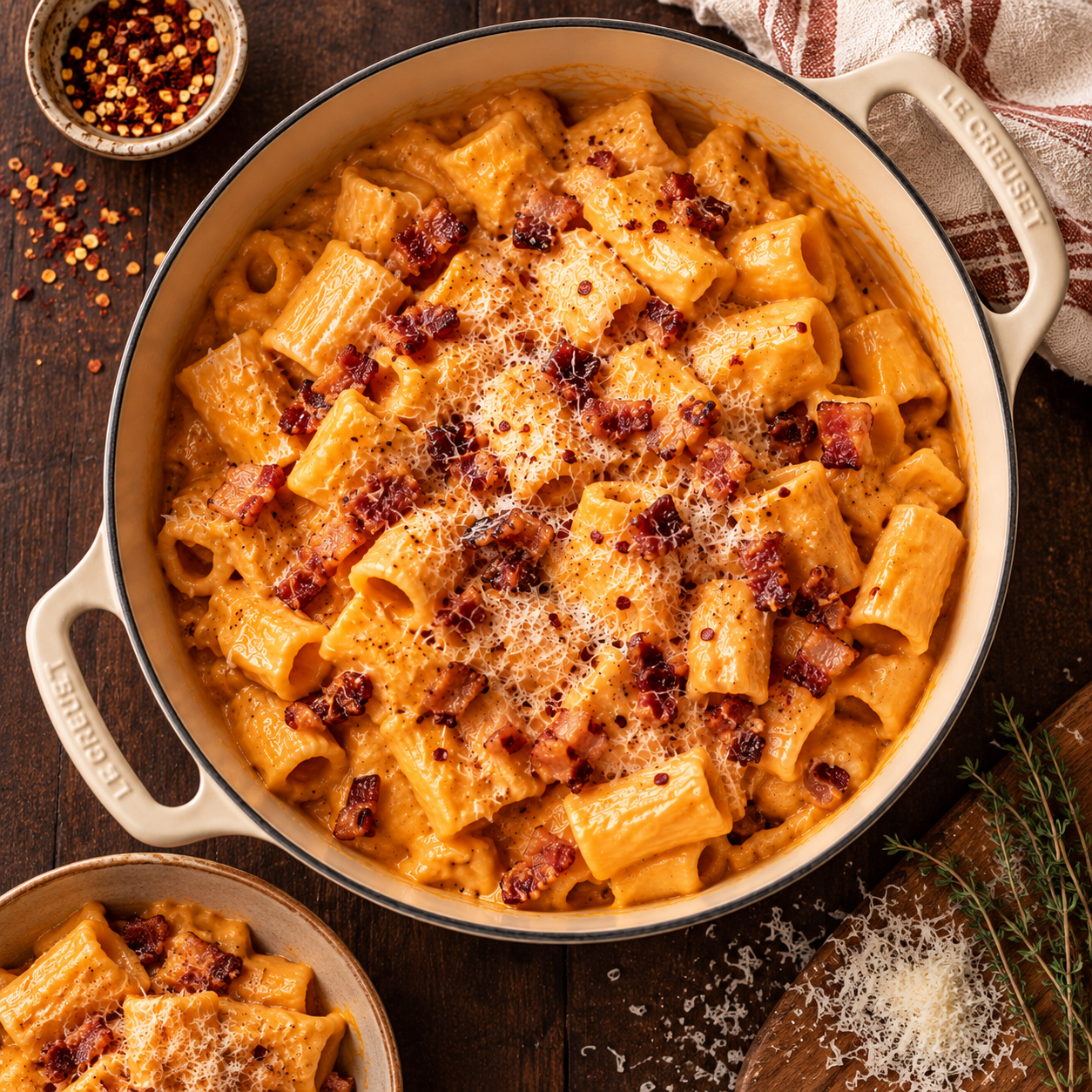 Butternut Squash Vodka Pasta with Crispy Pancetta